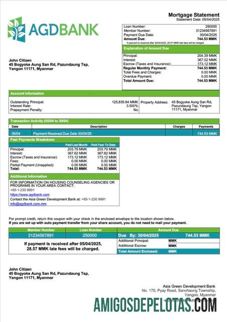 para download Modelo Word e PDF de declaração de hipoteca bancária de Mianmar Ásia Green Development (AGD)